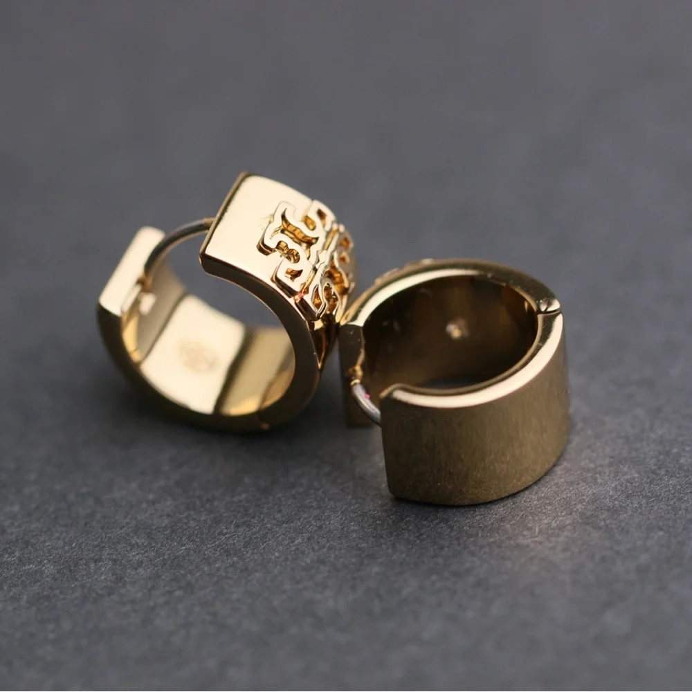 Tory Burch Polished Gold Logo Hinge Mini Hoops